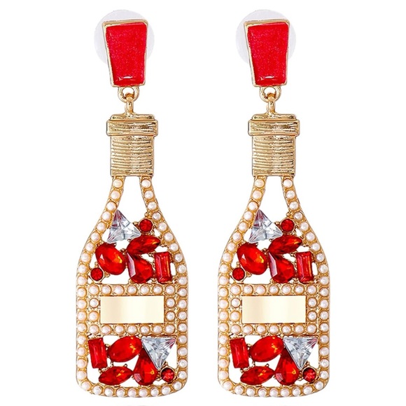 Red Champagne Bottle Earrings - Picture 7 of 7